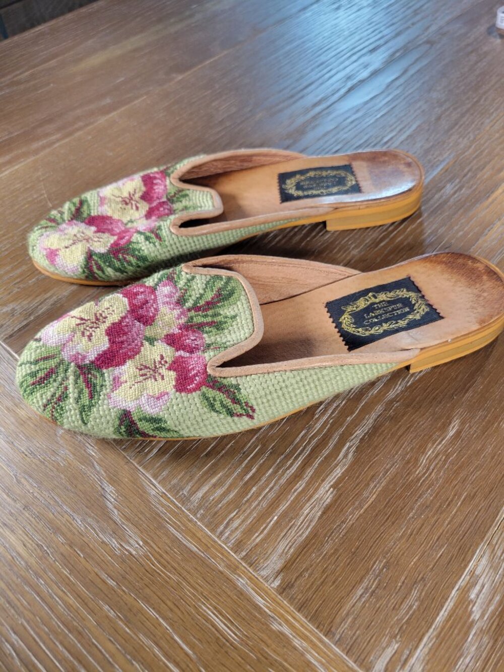The Lawrence Collection Floral Needlepoint Belgian Style Leather Slipper Loafers - Picture 5 of 10